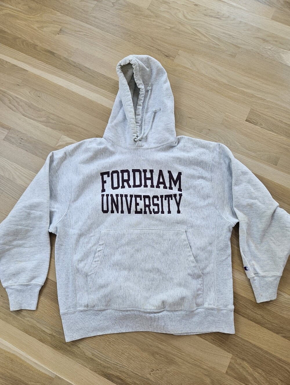 Champion Fordham University Light Gray Hoodie Sweatshiry Cotton - Size L